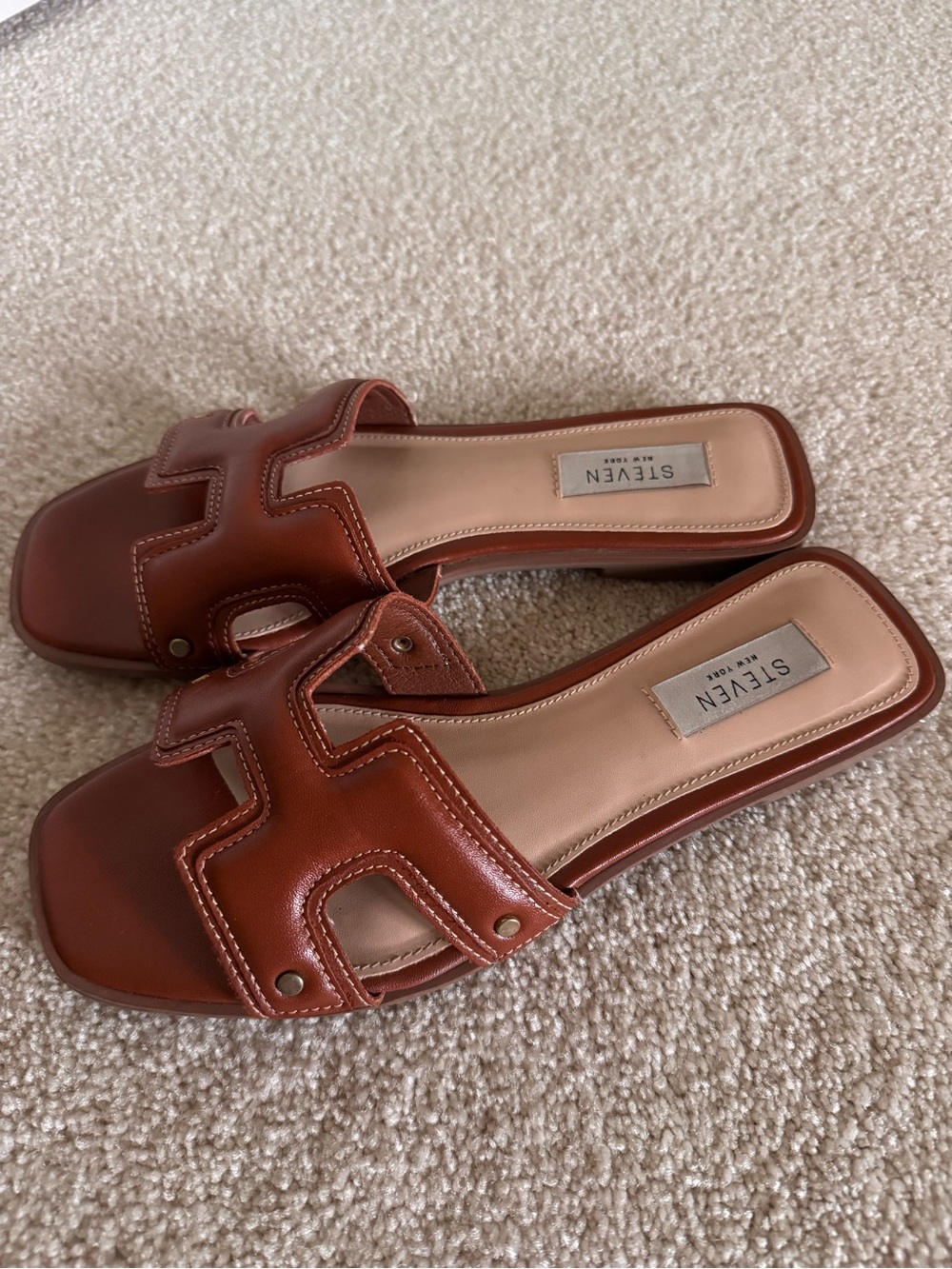 H-Style Cutout Cognac Slide Sandals - Picture 3 of 9